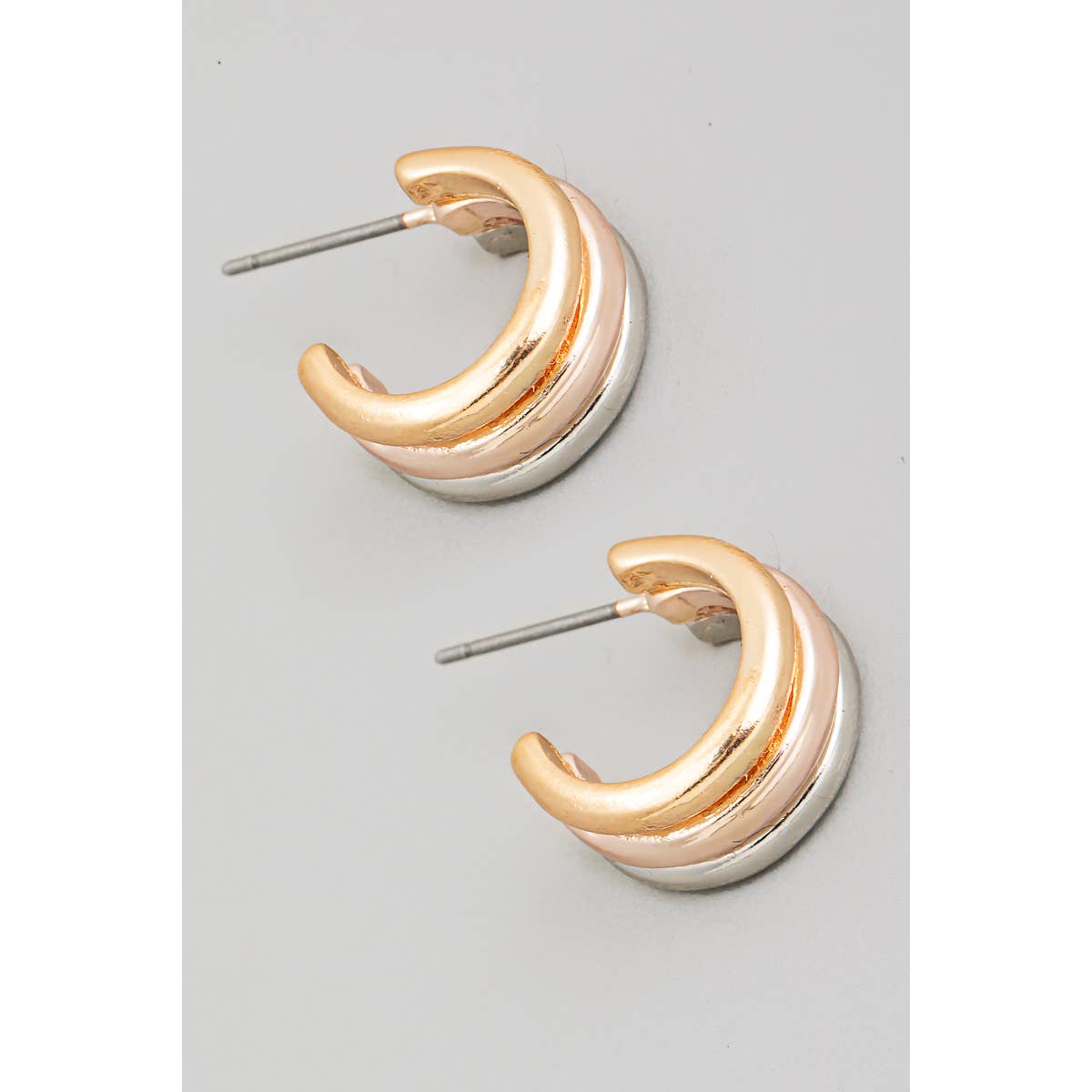Small Triple Layered Metallic Hoop Earrings