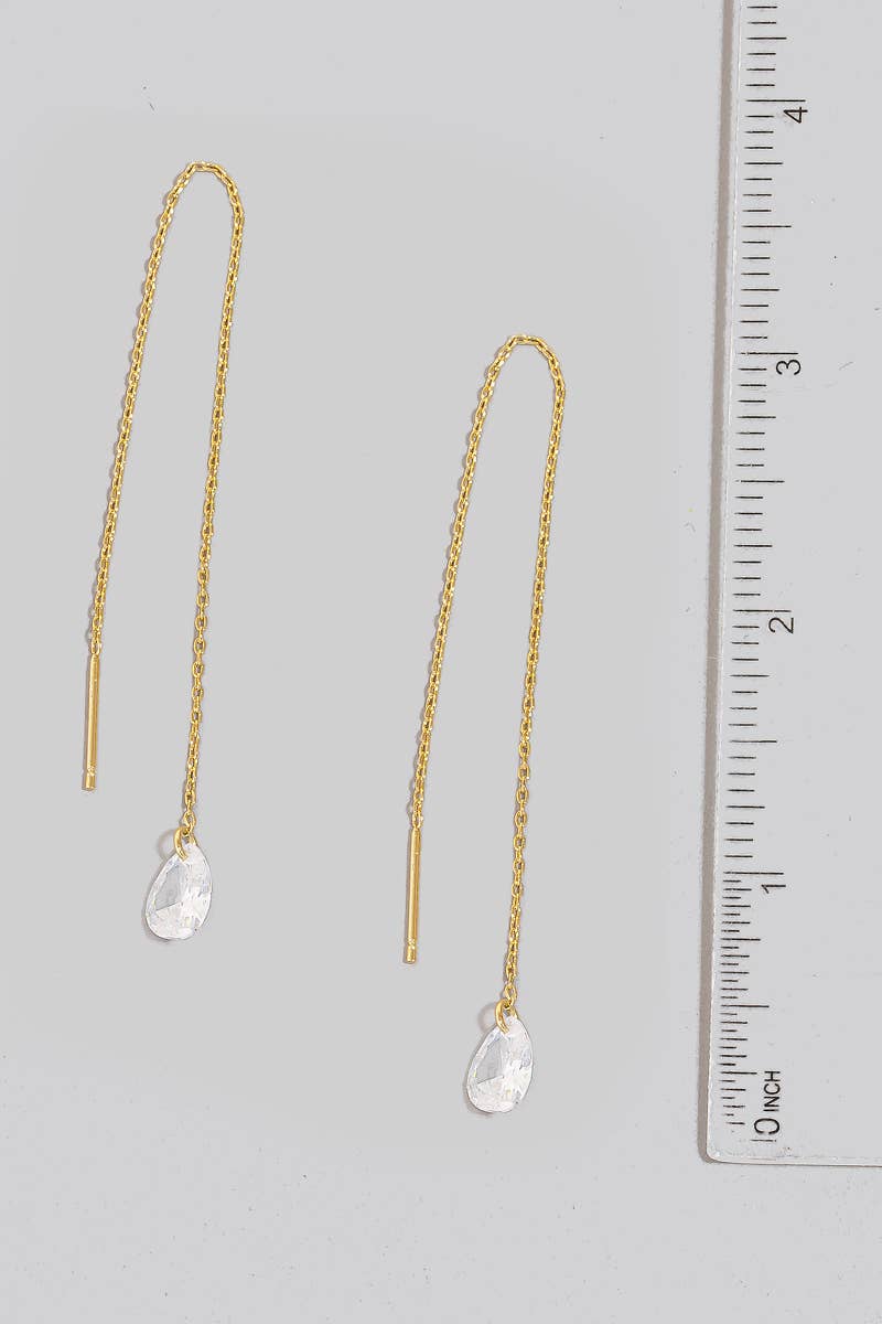 Rhinestone Tear Gem Threader Chain Earrings