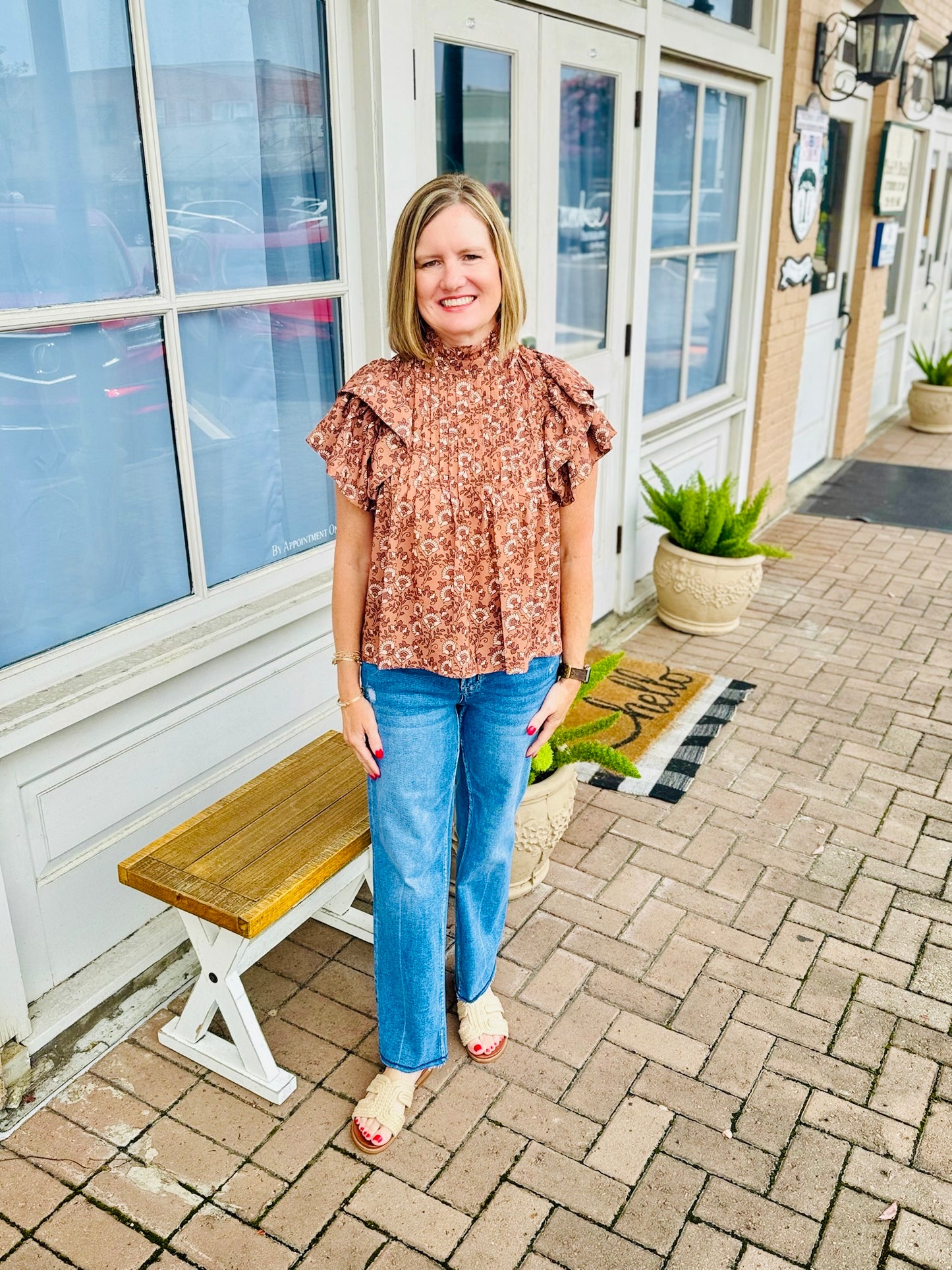 The Quinley Floral Print Mock Neck Top