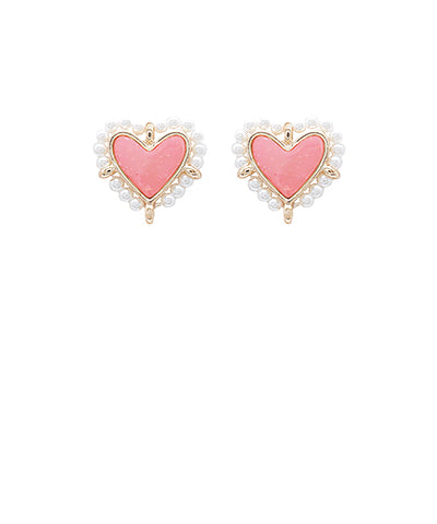 Heart Pearl Stud Earrings