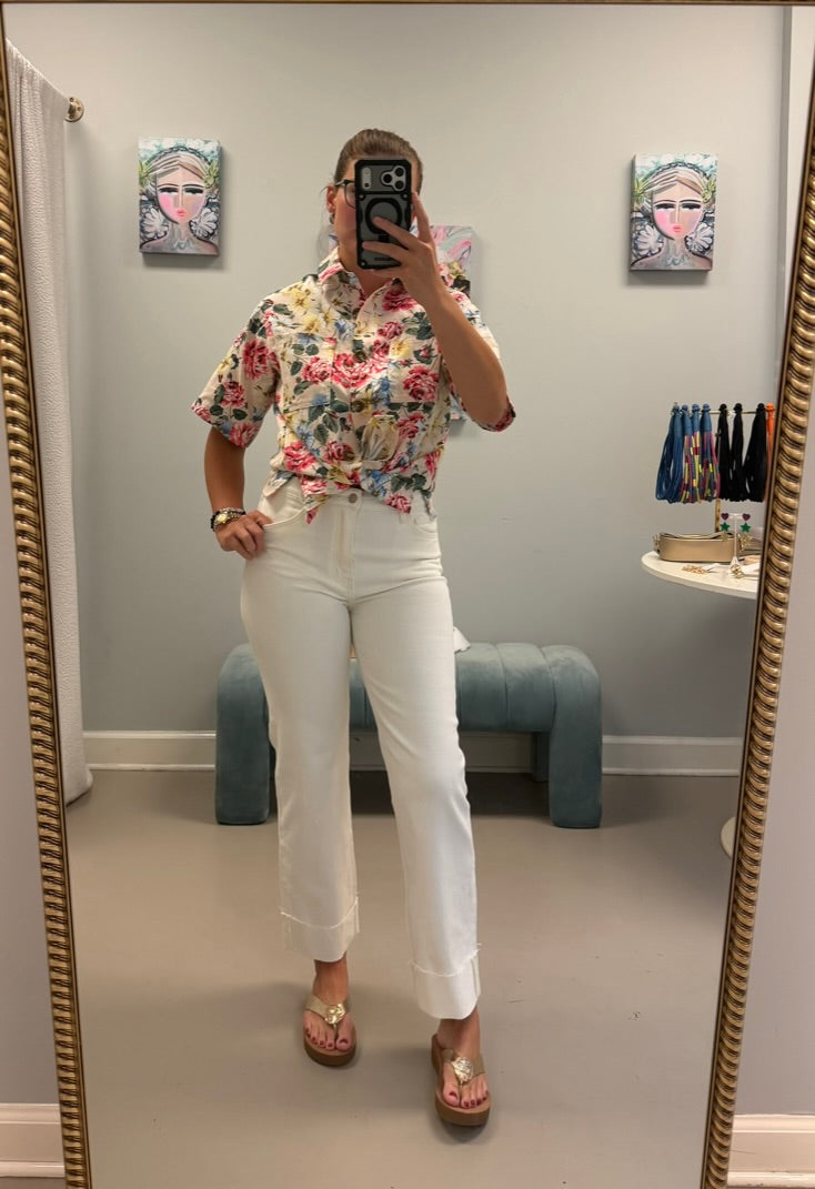 The Floral Denim Button Down