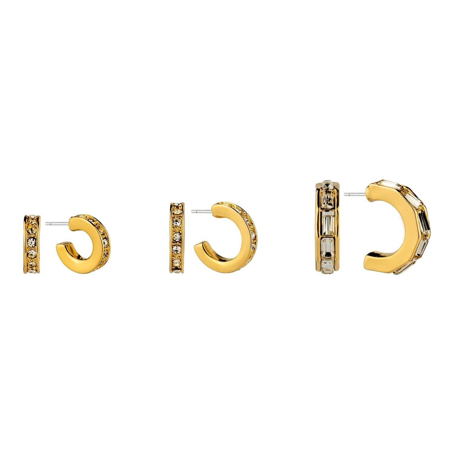Set of 3 Huggie Clear Glass Crystal Hoops