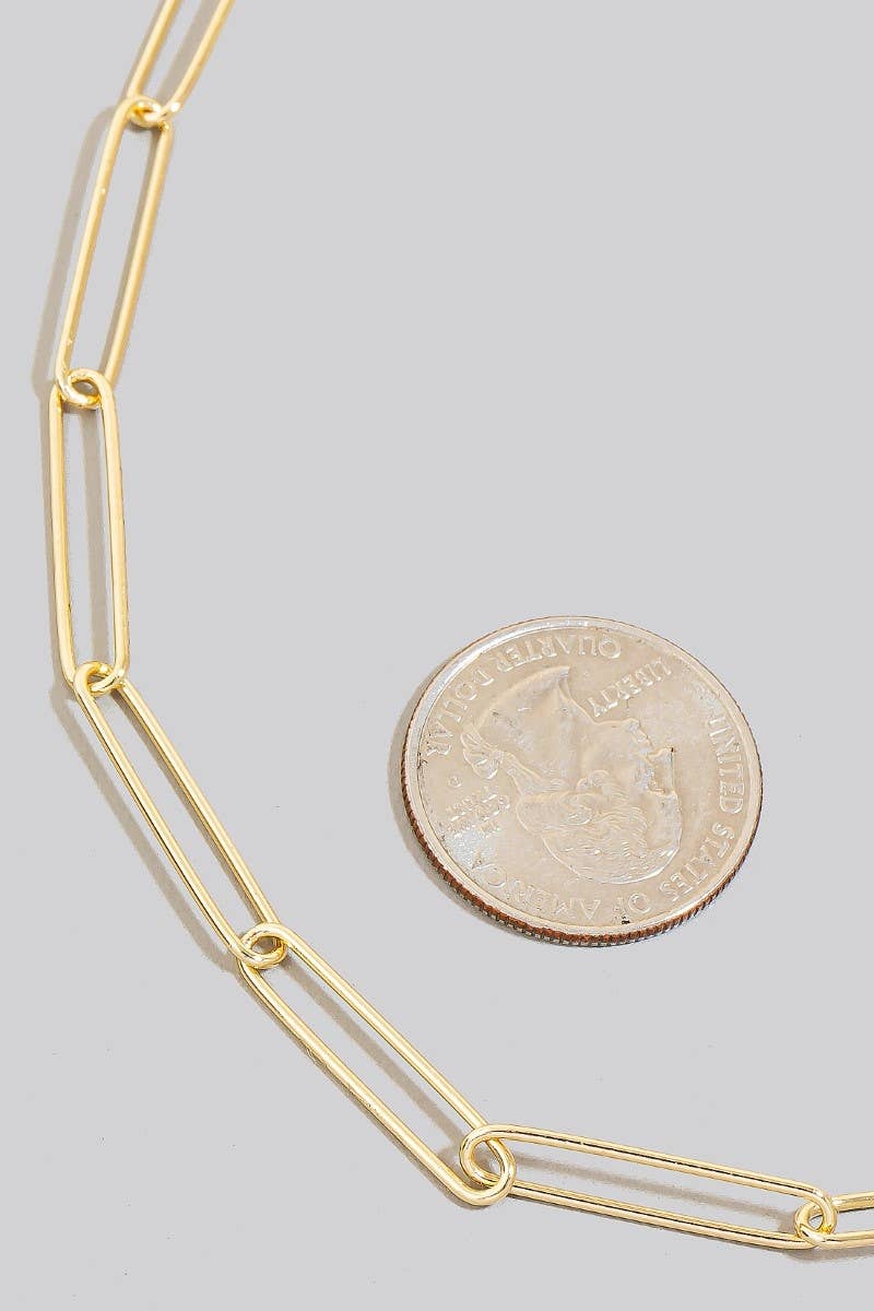 Dainty Metallic Oval Classic Chain Necklace