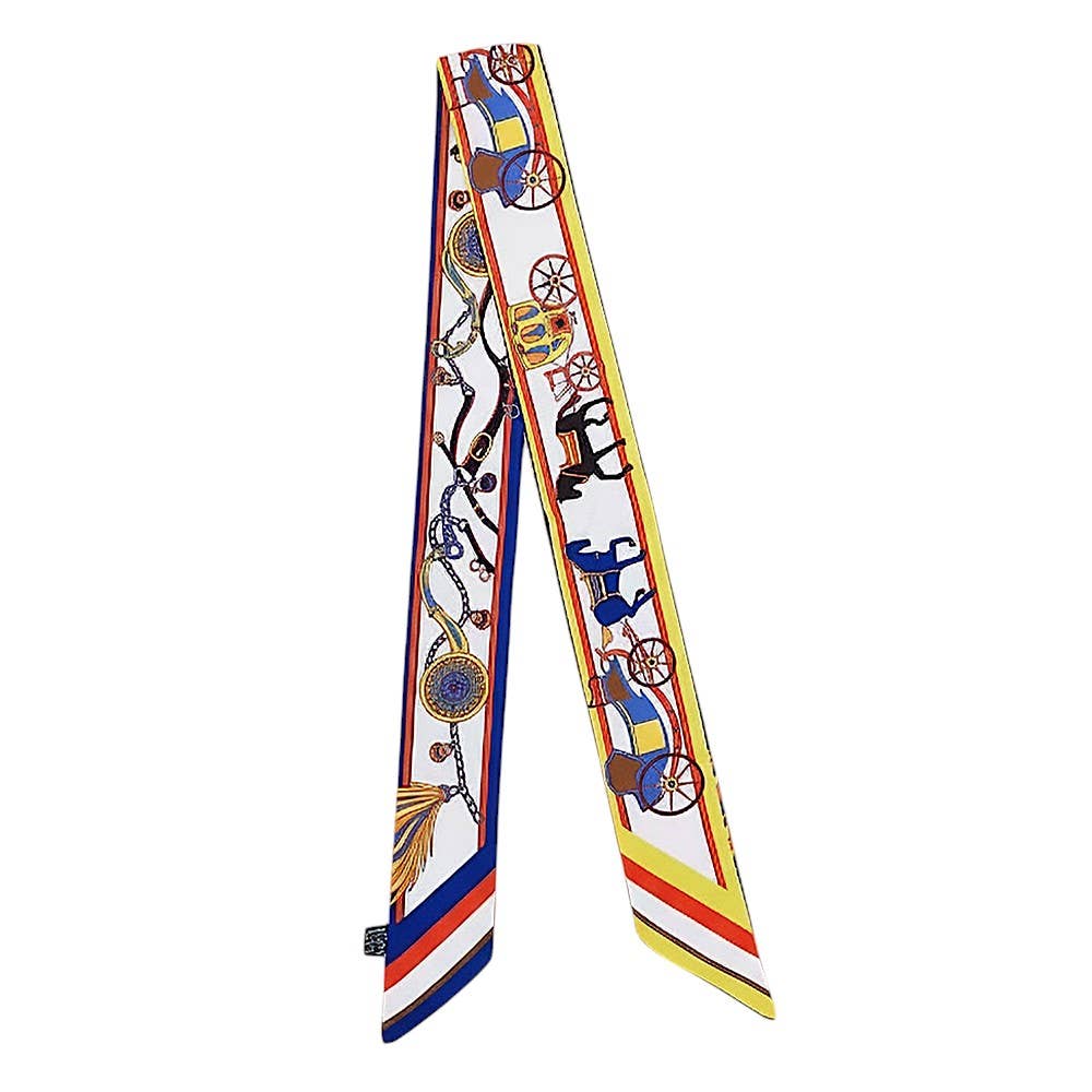 Vintage Carriage Pattern Printed Twilly Skinny Scarf: Blue,Light