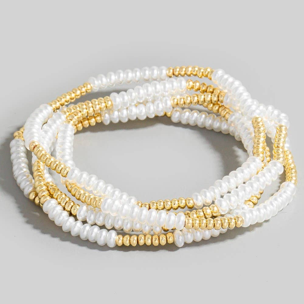 Acrylic Pearl And Metallic Beaded Bracelet Set