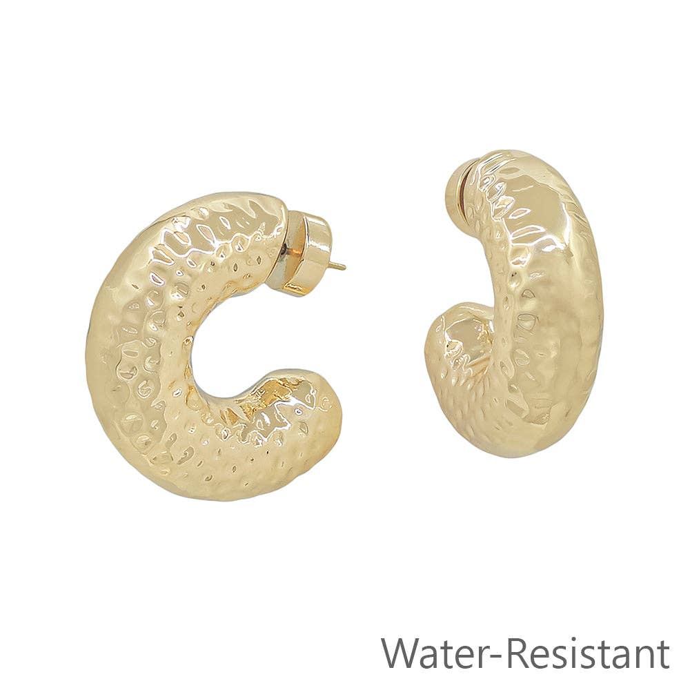 Hammered Gold Chunky 1.25" Hoop Earring