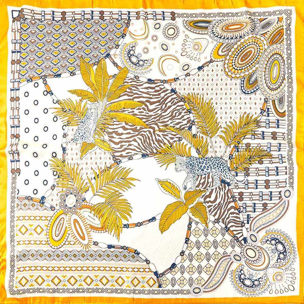 Abstract Tropical Palm Tree Leopard Pattern Printed Square Silky Satin Bandana Scarf: Navy