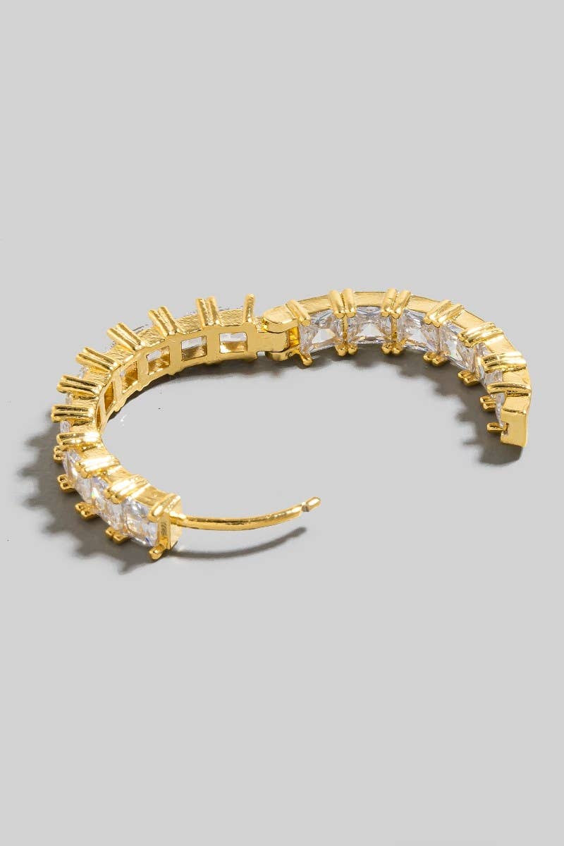 Square Cz Studded Large Hoop Earrings