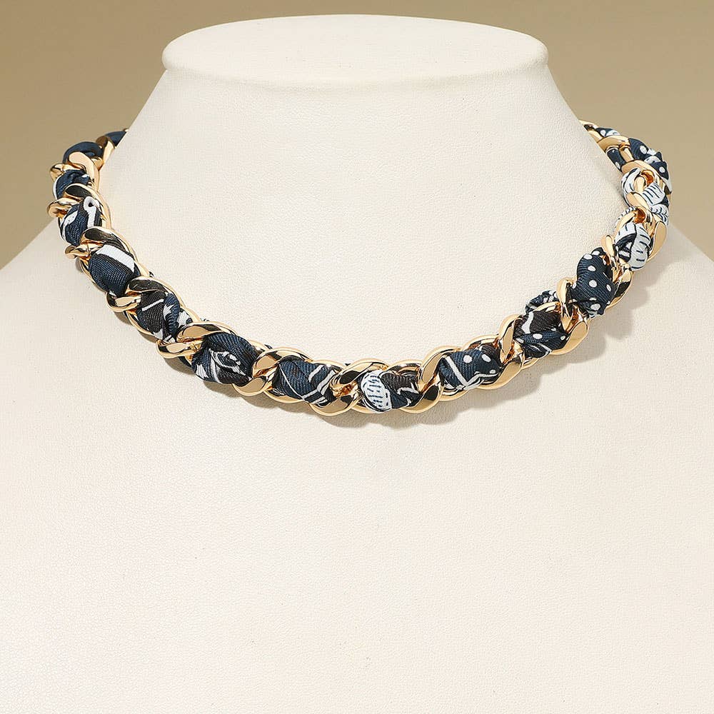 Fabric Scarf Metal Chain Wrap Necklace