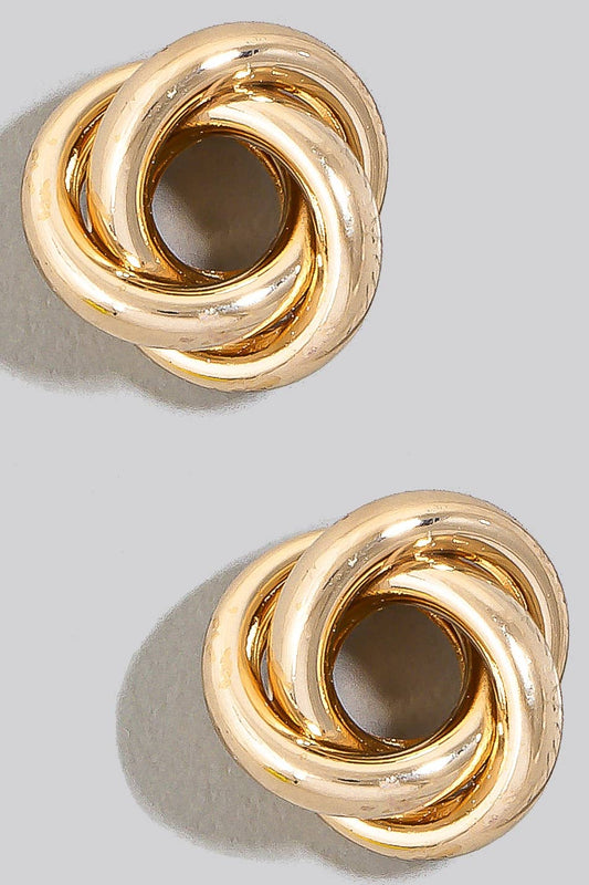 Metallic Tube Knot Stud Earrings: GD