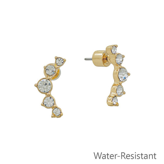 Water Resistant Rhinestone and Gold 20MM Huggie Style Stud