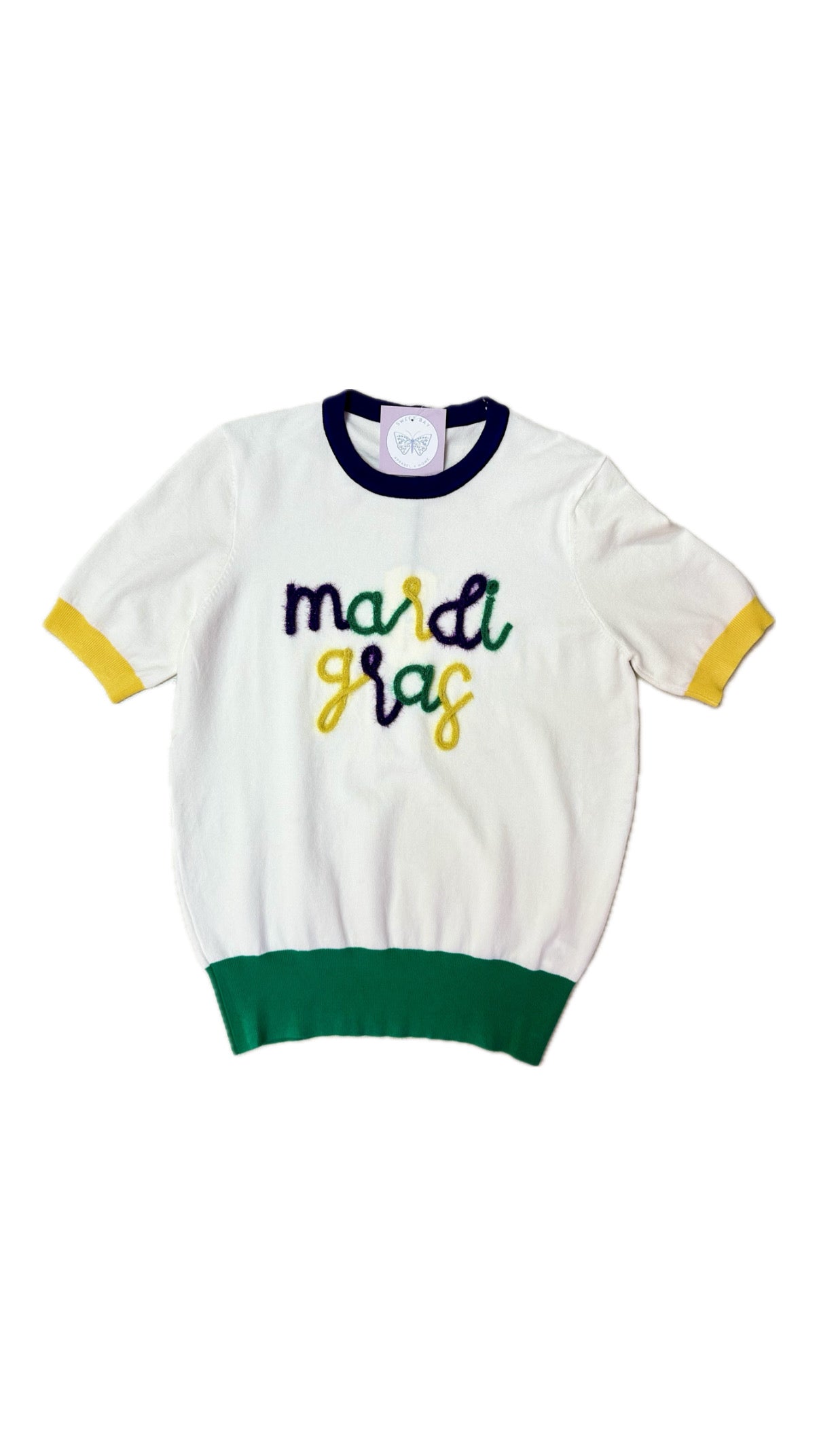 Mardi Gras Letter Embellished Knitted Sweater