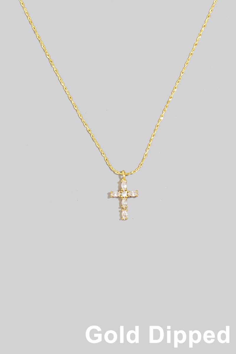 Gold Dipped Dainty Cz Cross Pendant Necklace