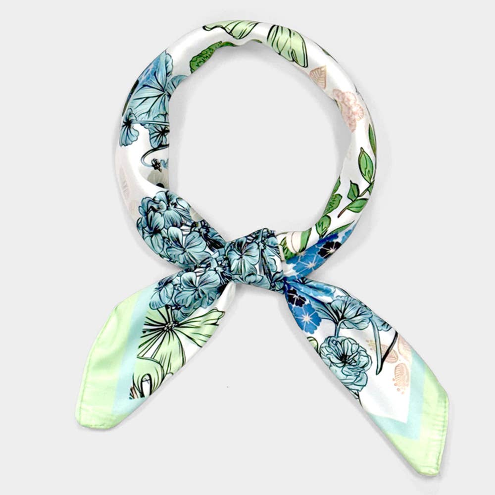 Earthy Floral Garden Printed Square Silky Satin Scarf