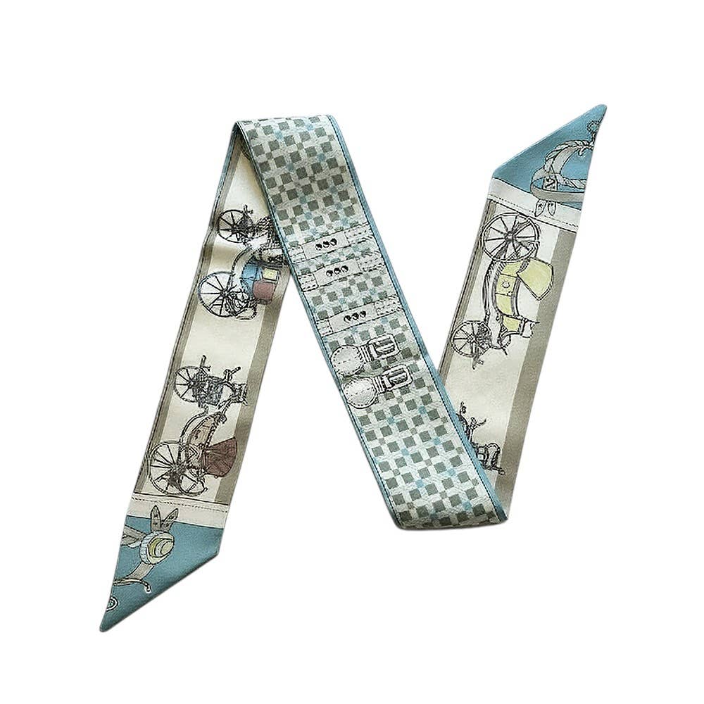 Vintage Carriage Pattern Printed Twilly Skinny Scarf: Orange