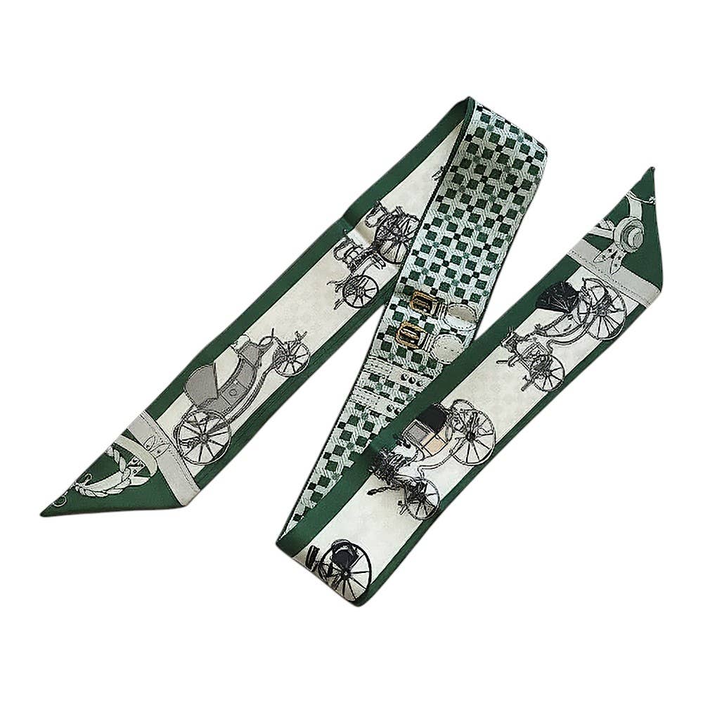 Vintage Carriage Pattern Printed Twilly Skinny Scarf: Orange