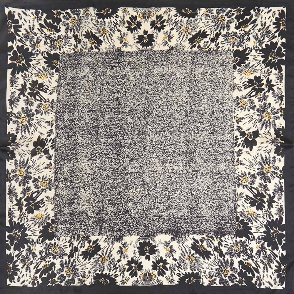 Abstract Floral Border Printed Square Silky Satin Bandana Scarf: Taupe