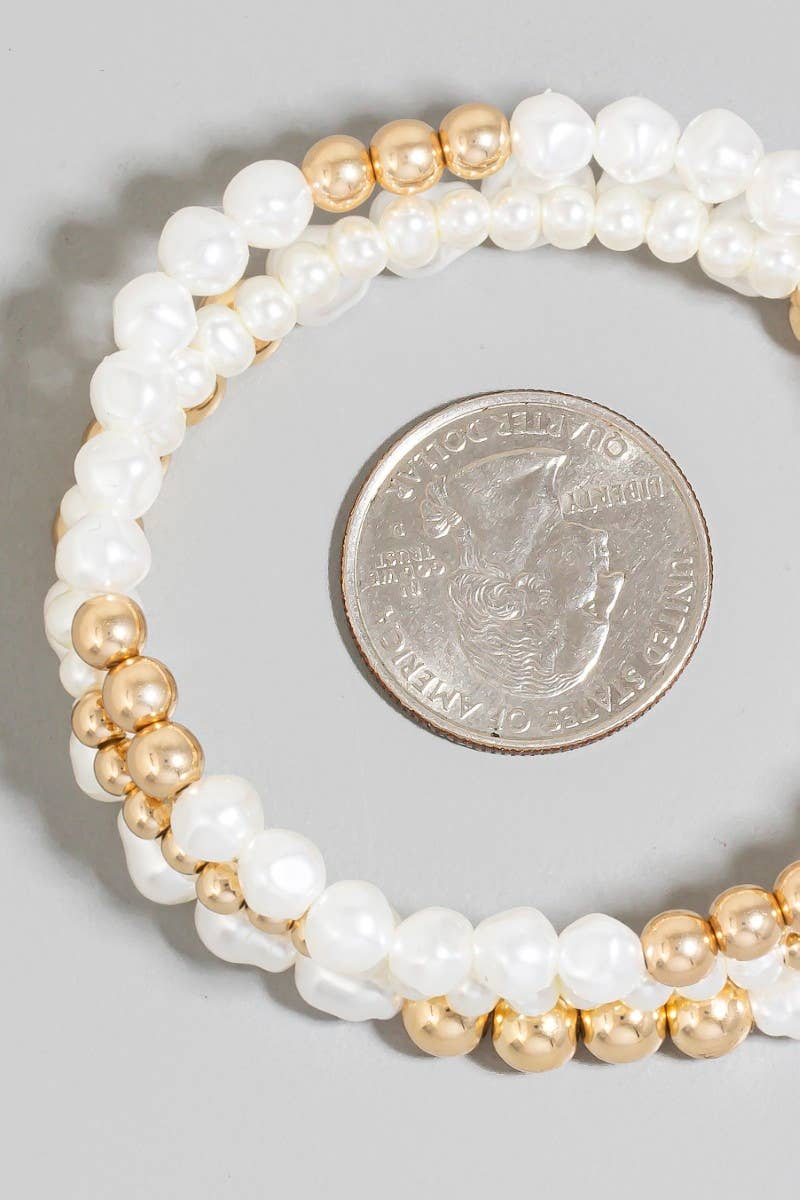 Pearl And Metallic Beaded Bracelet Set