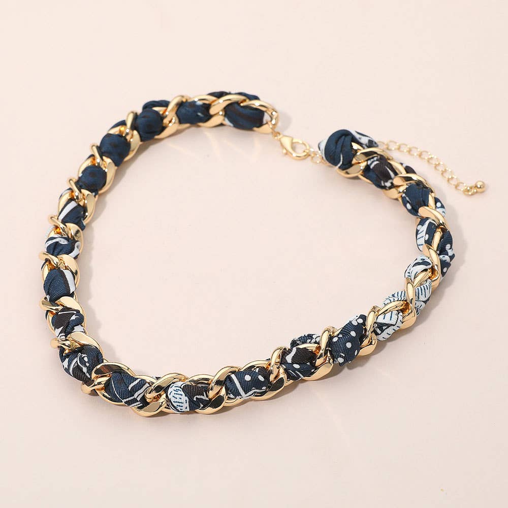 Fabric Scarf Metal Chain Wrap Necklace