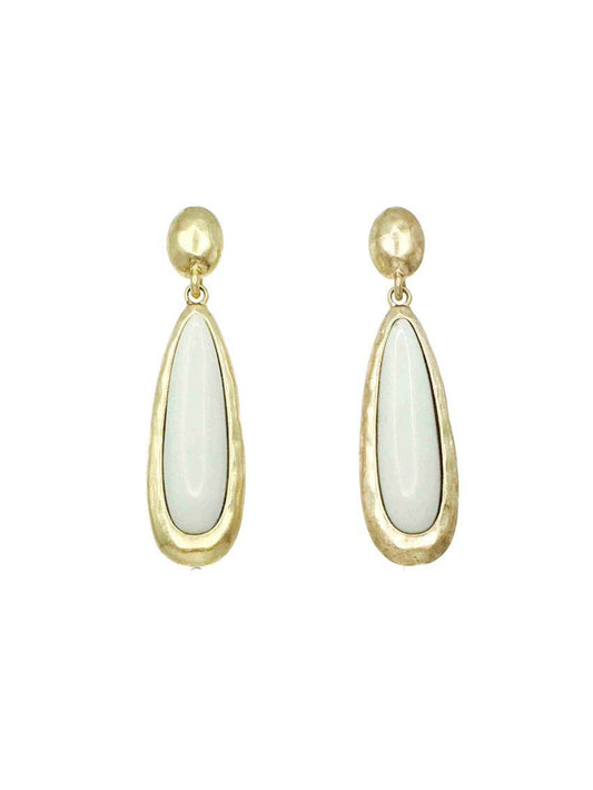 Gold Hammered and White Acrylic Oval Drop 2"