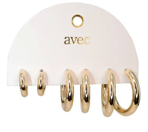 Set of 3 Gold Hoops on Leather Card Earrings