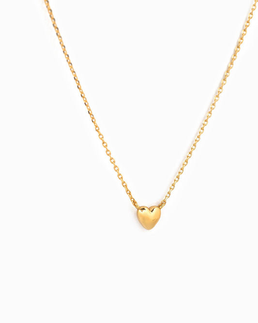 Tiny Puffy Heart Pendant Necklace: Gold