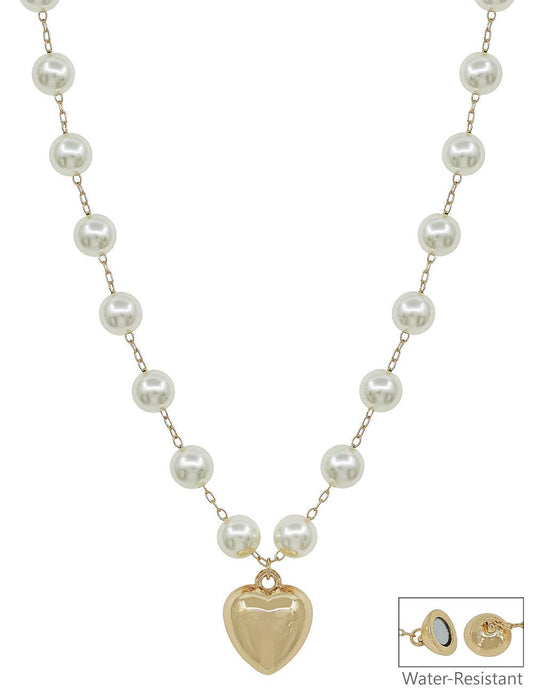 Pearl Chain with Puffy Heart 16"-18" Necklace