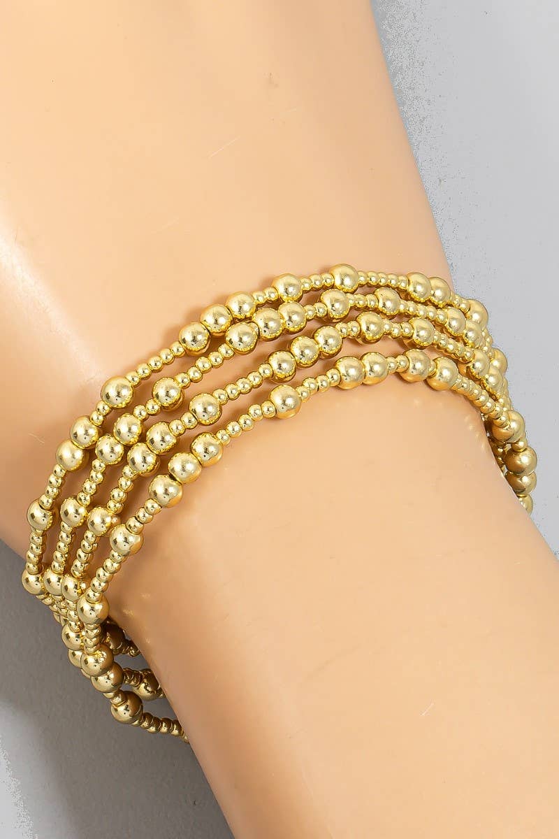 Gold Dipped Mixed Beaded Bracelet Set: GOLD