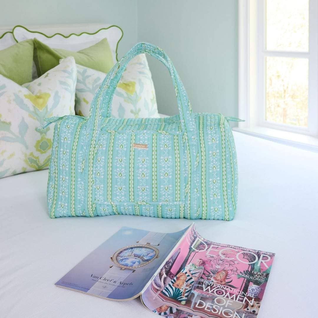 Rosemary Stripe Blue Quilted Signature Duffle Bag: One Size