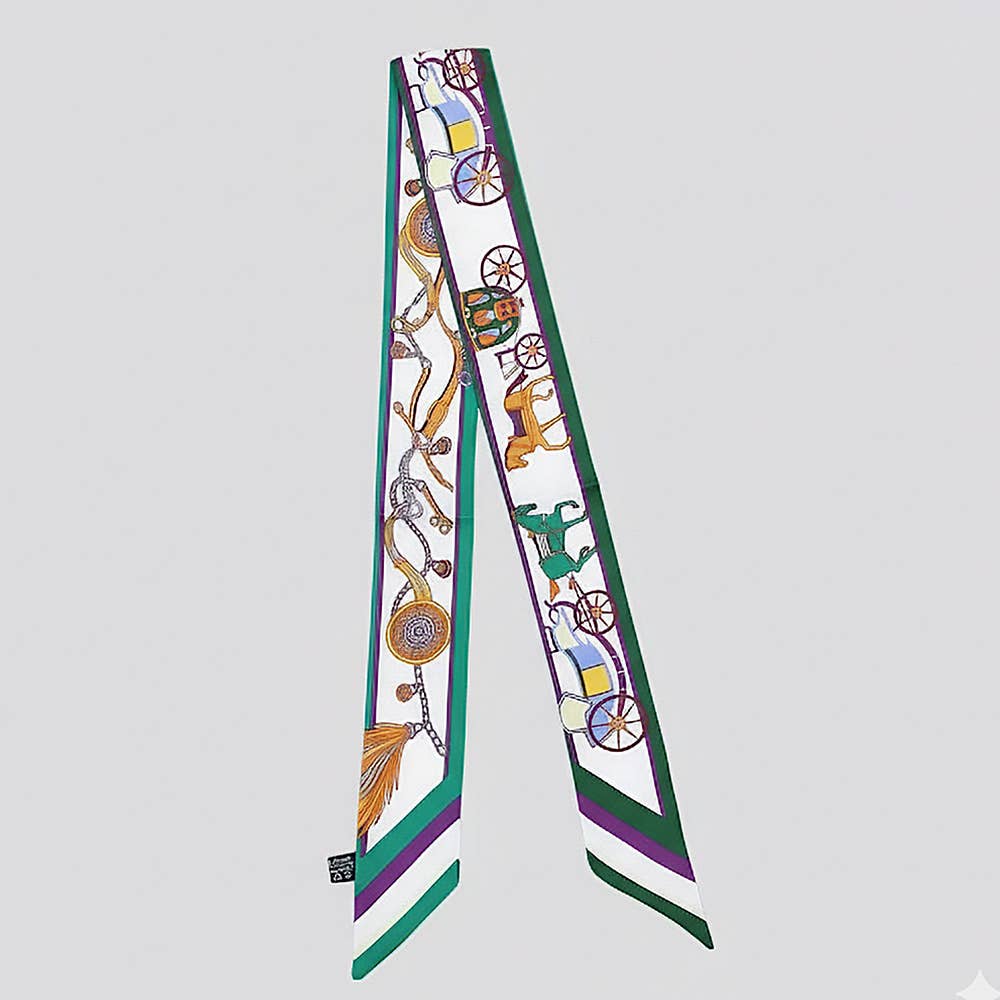 Vintage Carriage Pattern Printed Twilly Skinny Scarf: Blue,Light