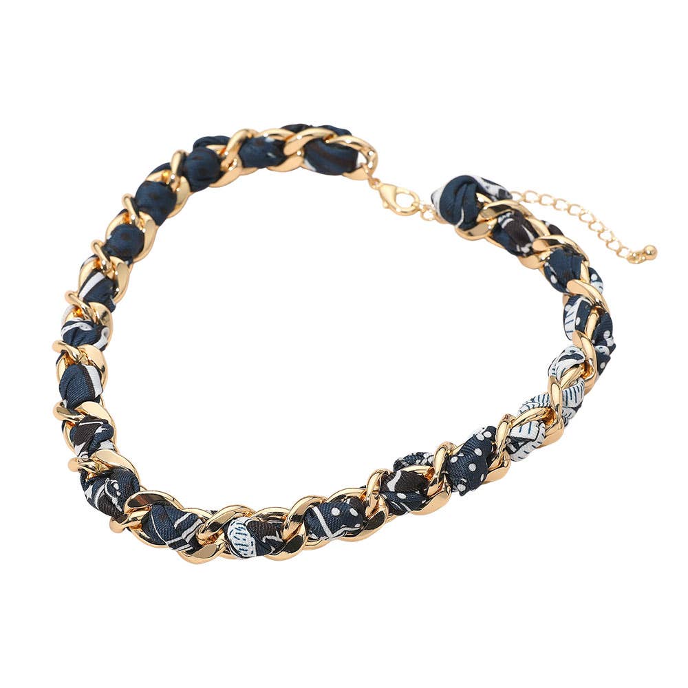 Fabric Scarf Metal Chain Wrap Necklace