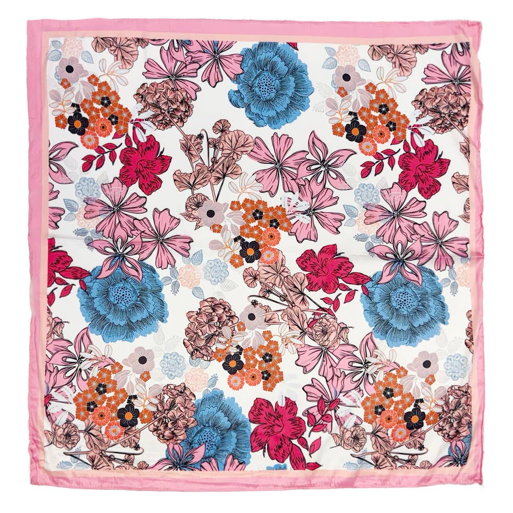 Earthy Floral Garden Printed Square Silky Satin Scarf
