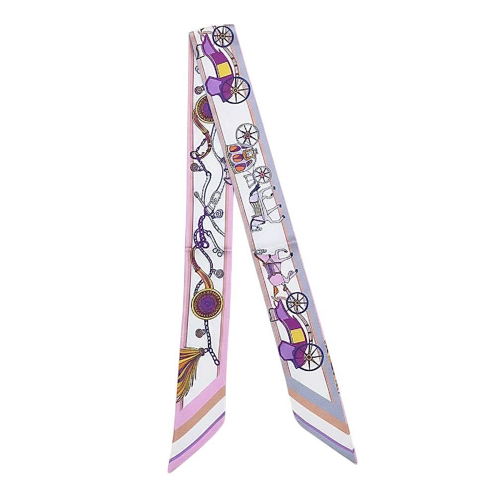 Vintage Carriage Pattern Printed Twilly Skinny Scarf: Blue,Light