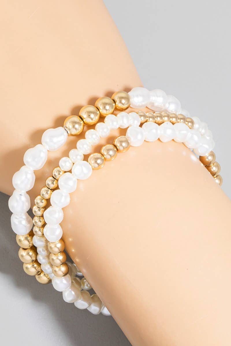 Pearl And Metallic Beaded Bracelet Set