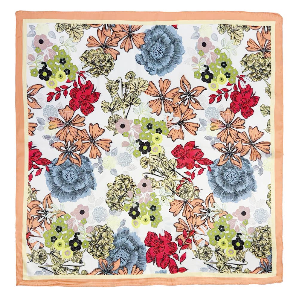 Earthy Floral Garden Printed Square Silky Satin Scarf
