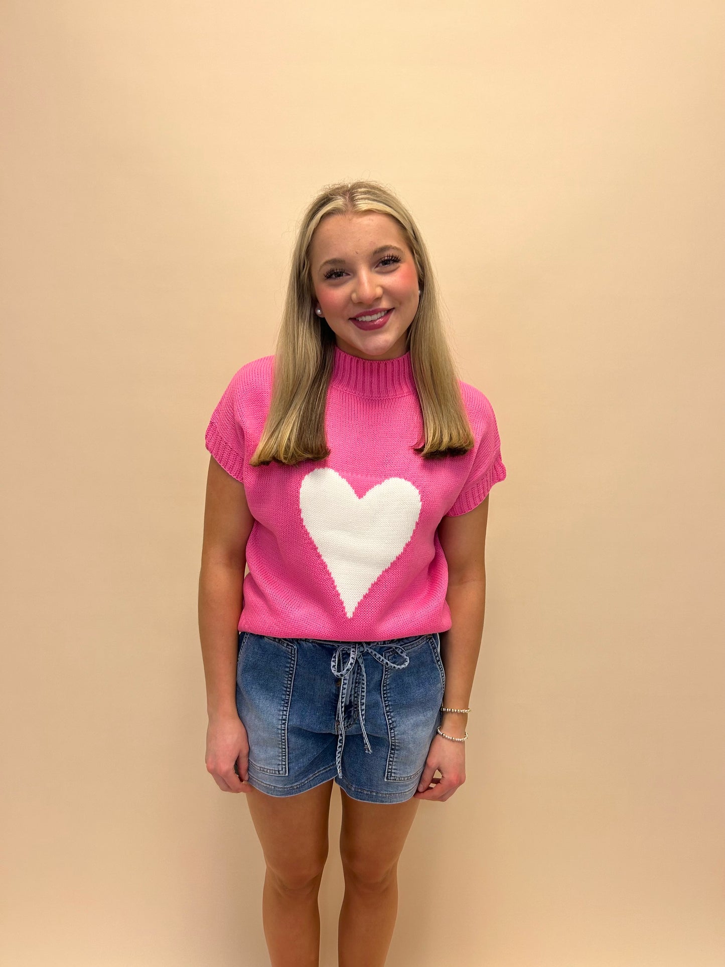 Heart Mock Neck Knitted Sweater