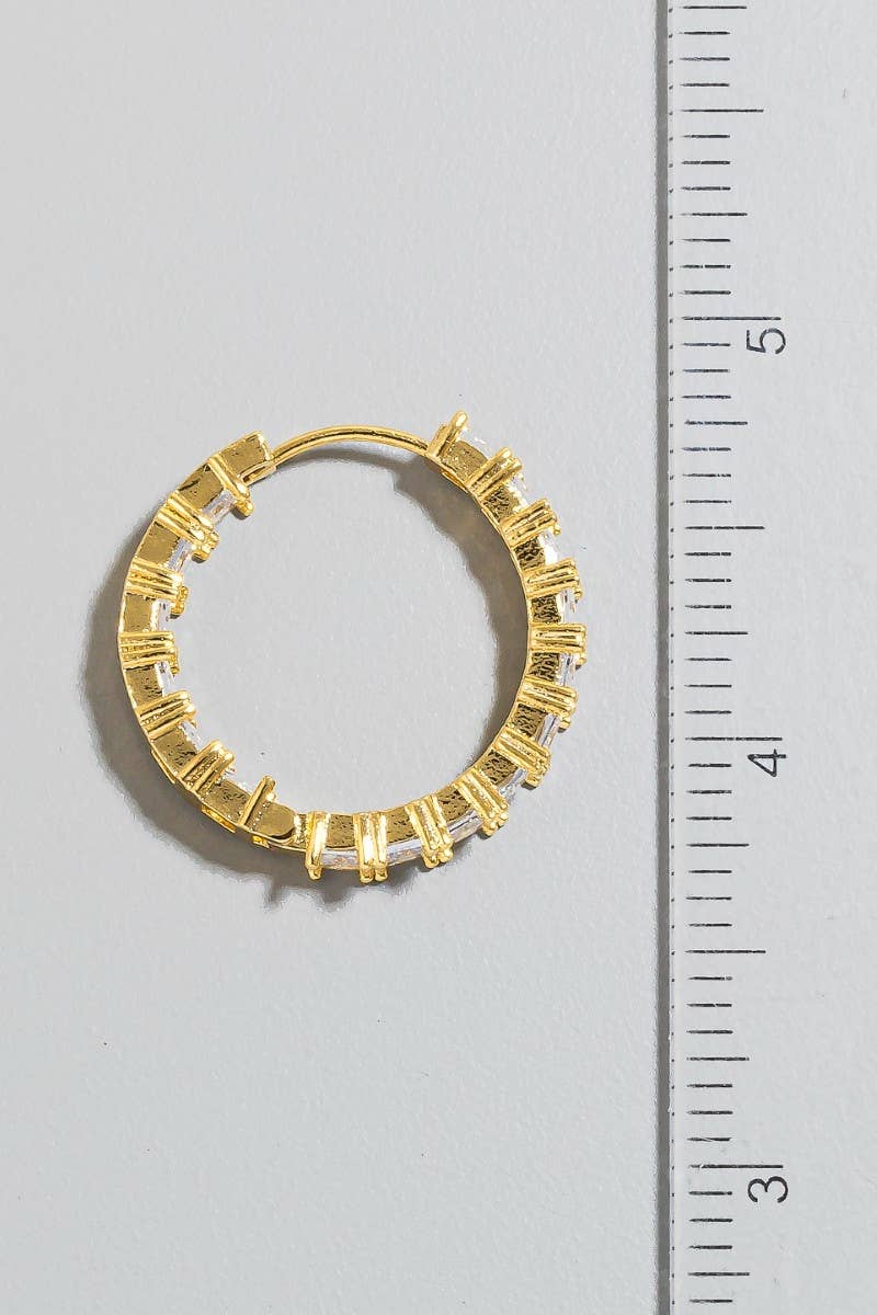 Square Cz Studded Large Hoop Earrings