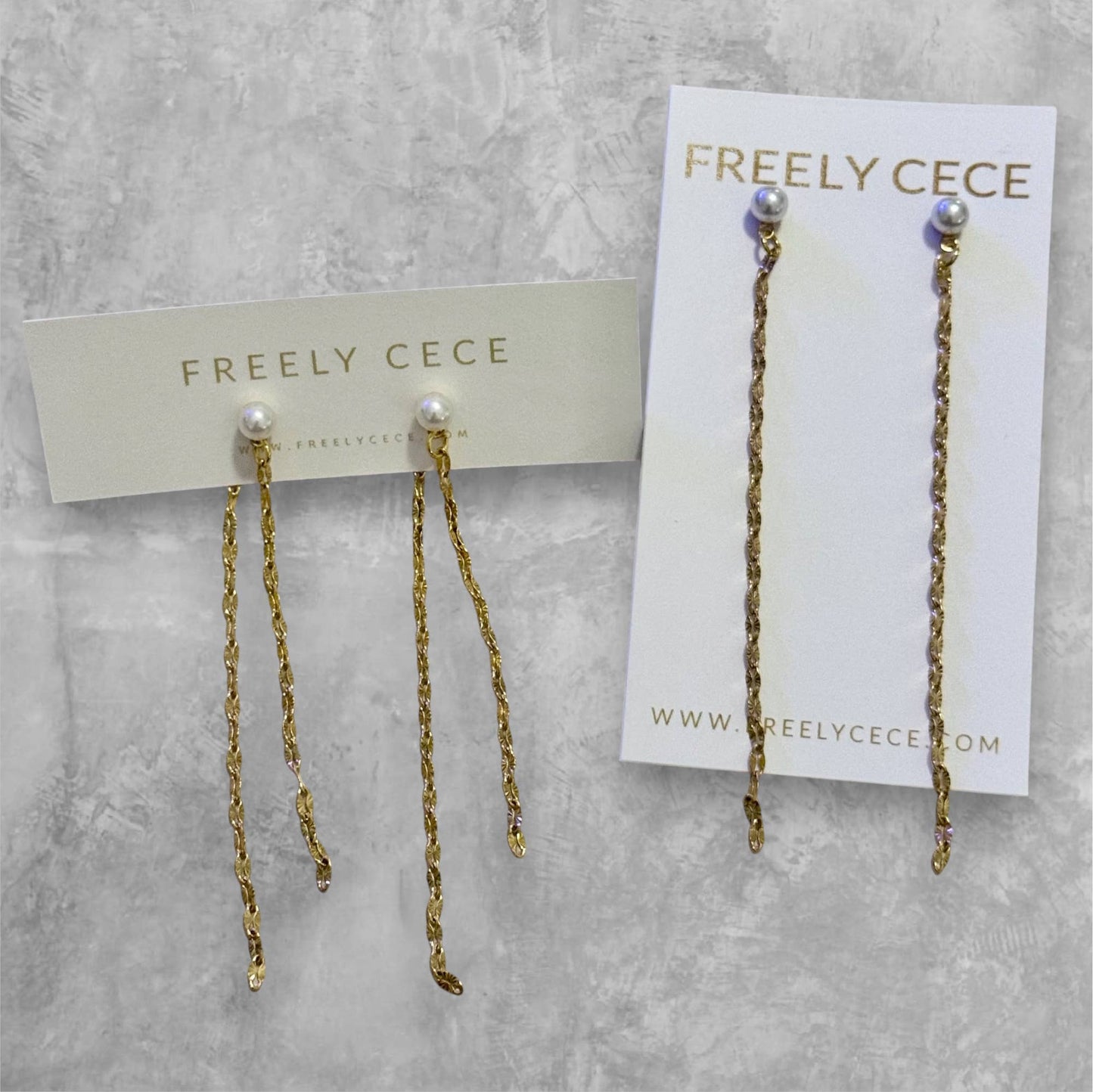 Pearl Chain Duster Earrings Double