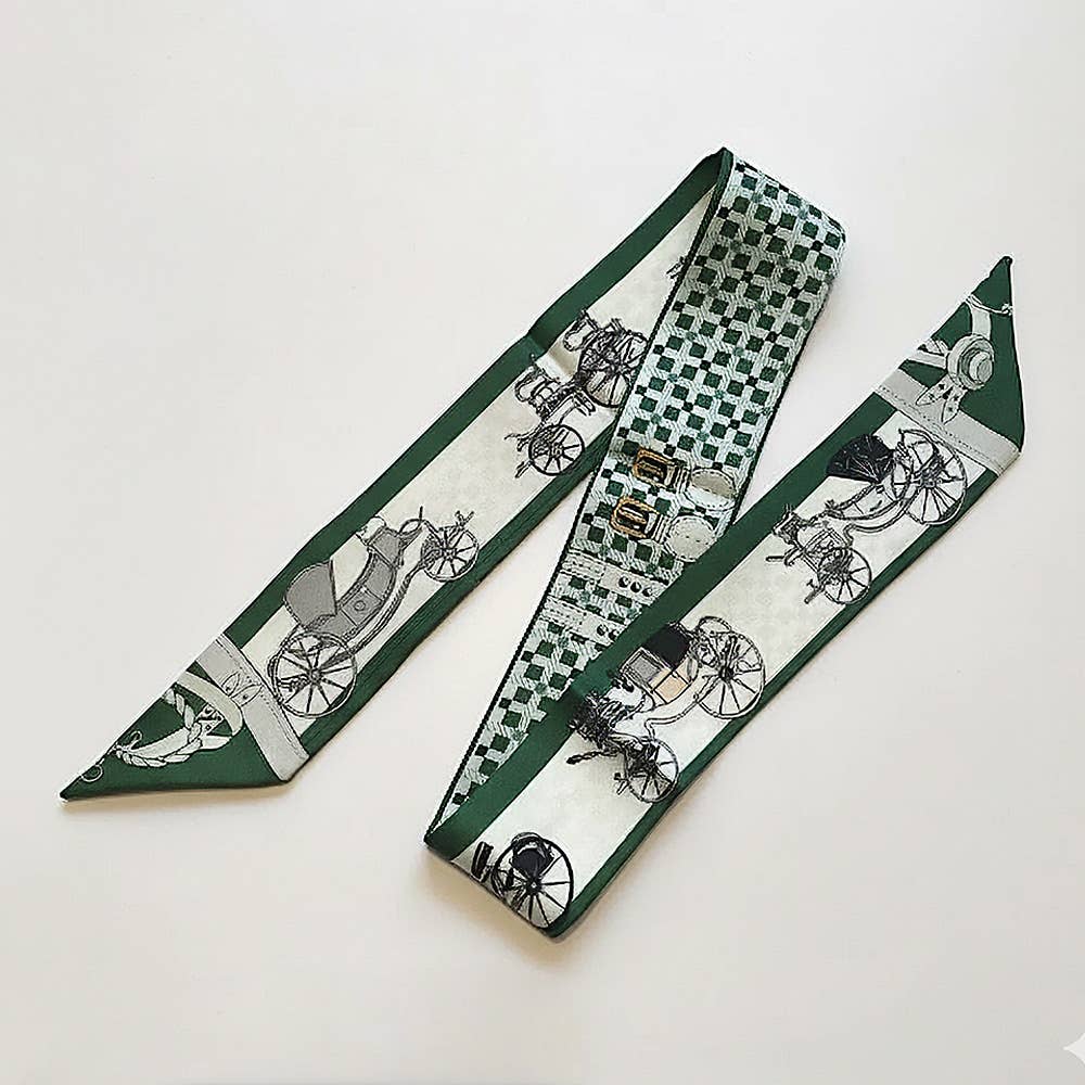 Vintage Carriage Pattern Printed Twilly Skinny Scarf: Orange