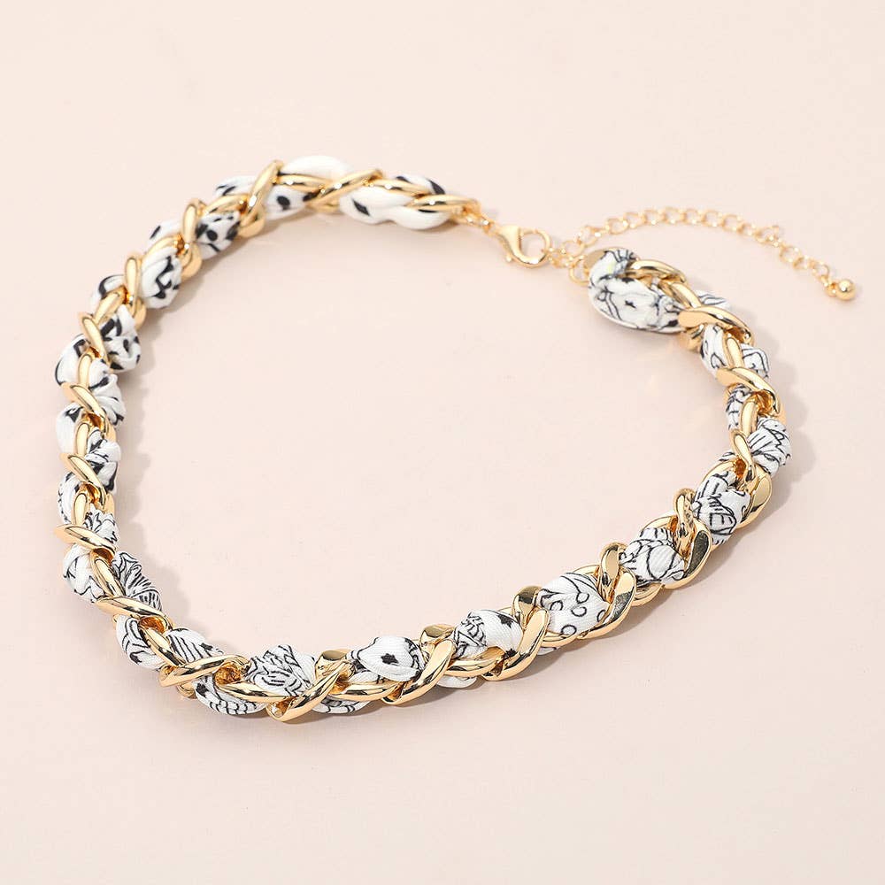Fabric Scarf Metal Chain Wrap Necklace