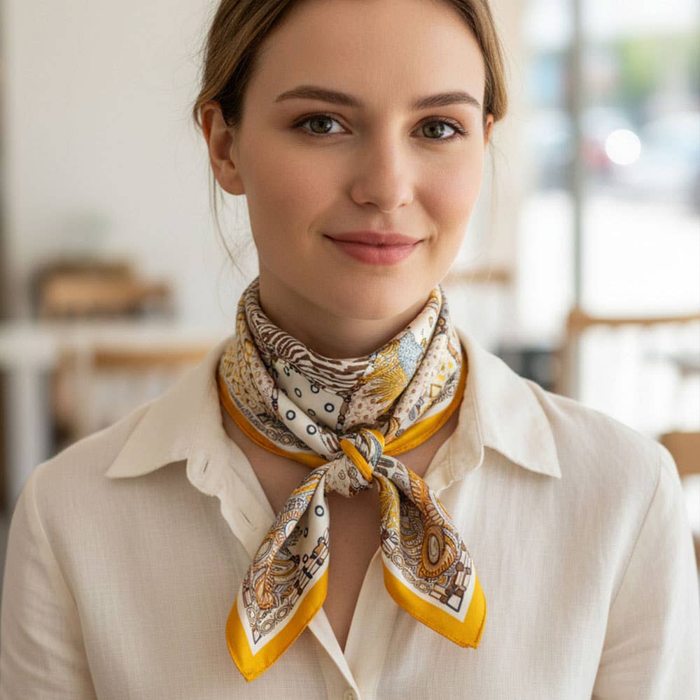 Abstract Tropical Palm Tree Leopard Pattern Printed Square Silky Satin Bandana Scarf: Navy