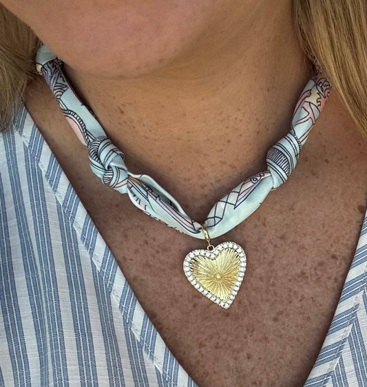 Mint and Cream Knotted Scarf Necklace with Detailed Heart Charm