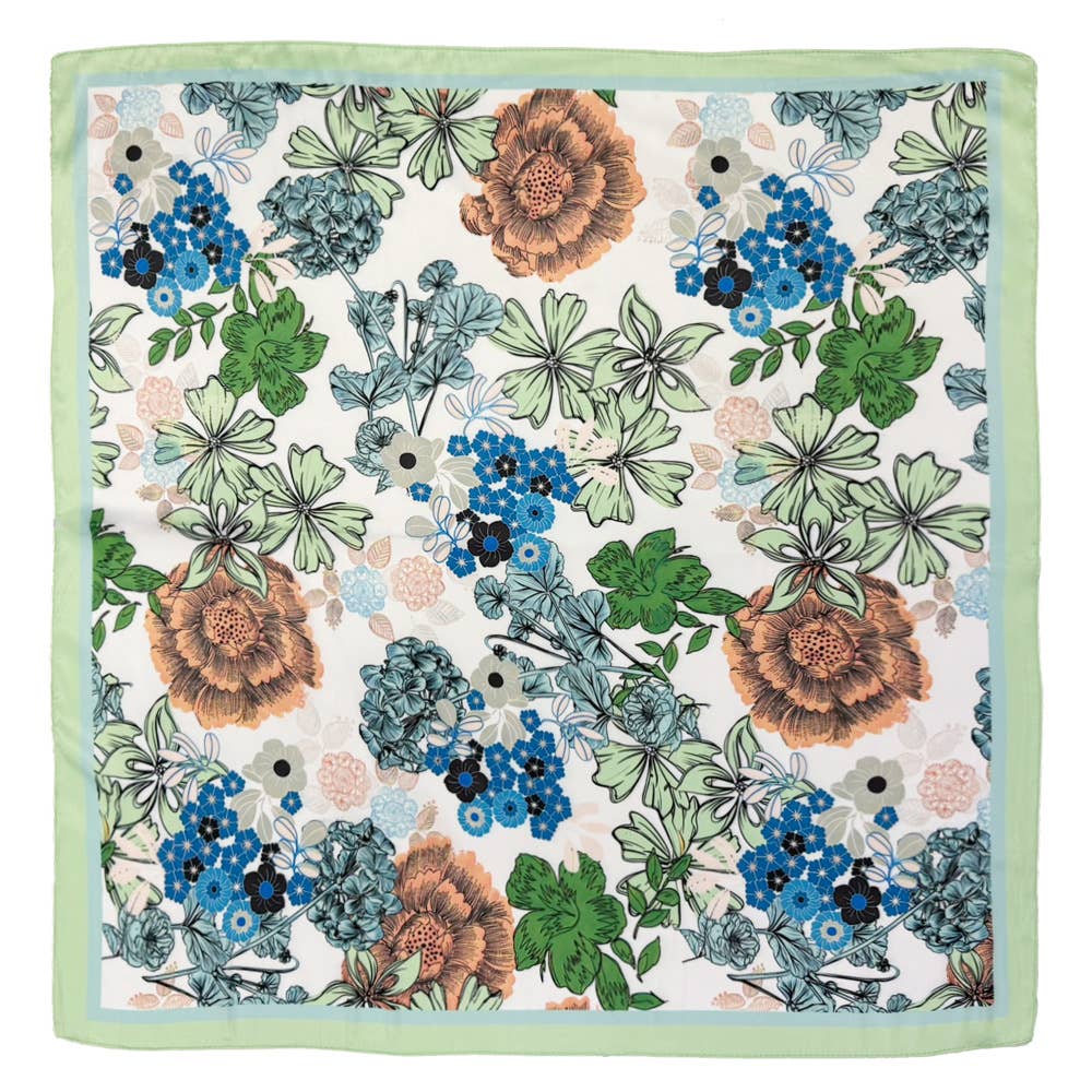 Earthy Floral Garden Printed Square Silky Satin Scarf