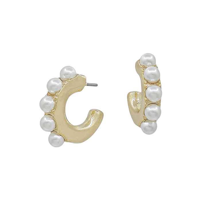 Pearl Studded .5" Gold Hoop Earring