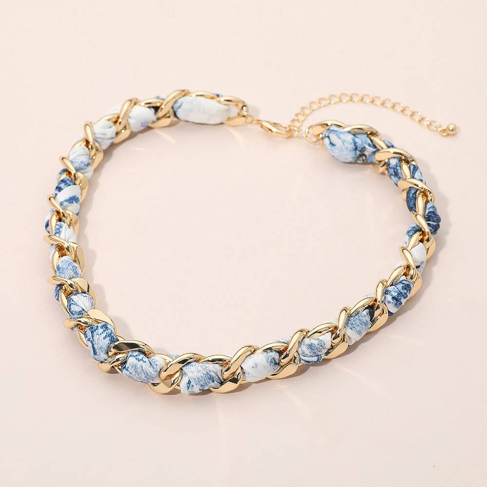 Fabric Scarf Metal Chain Wrap Necklace