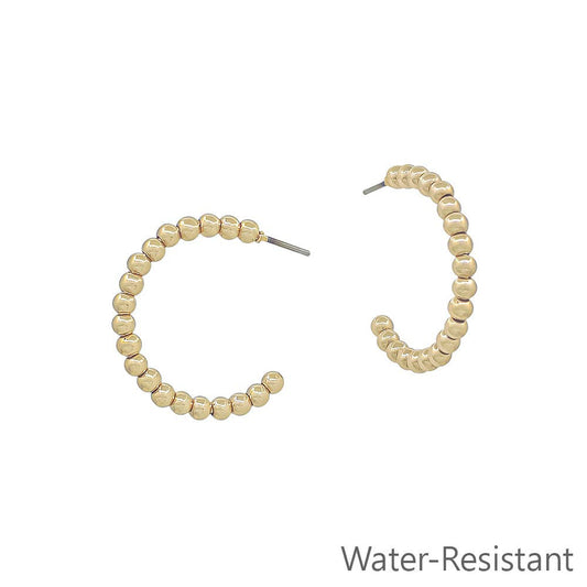 Gold 3mm Beaded 1" Hoop Earring