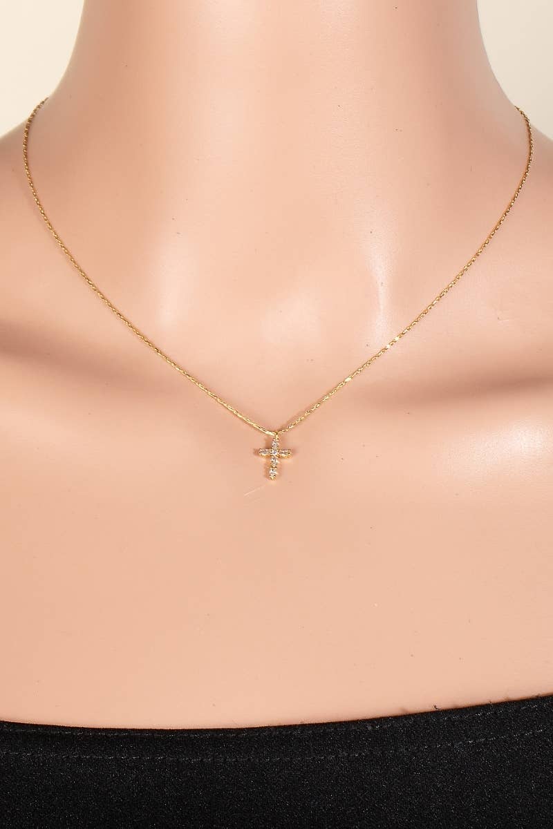 Gold Dipped Dainty Cz Cross Pendant Necklace