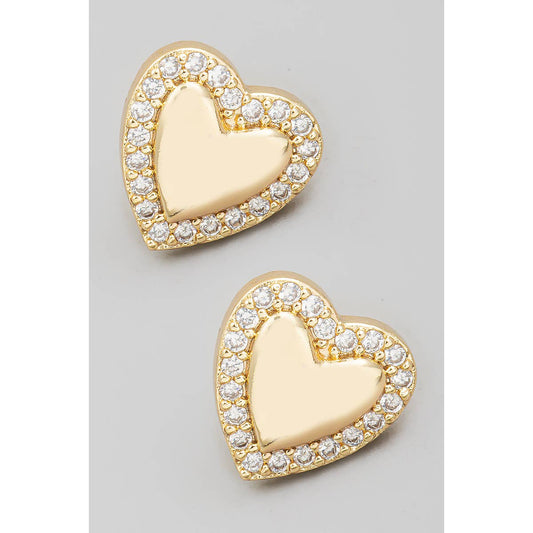Rhinestone Trim Heart Stud Earrings