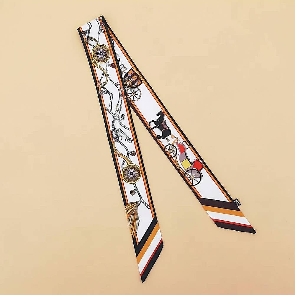 Vintage Carriage Pattern Printed Twilly Skinny Scarf: Blue,Light