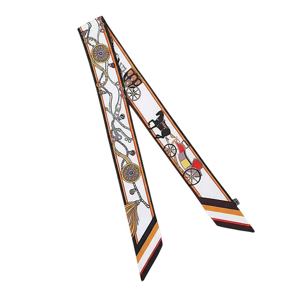 Vintage Carriage Pattern Printed Twilly Skinny Scarf: Blue,Light